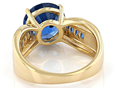 Pre-Owned Blue Lab Created Spinel 18k Yellow Gold Over Silver Ring 3.35ctw