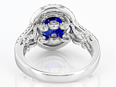 Pre-Owned Blue Lab Created Sapphire Rhodium Over Sterling Silver Ring 3.83ctw