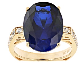 Pre-Owned Blue Lab Created Sapphire 18k Yellow Gold Over Sterling Silver Ring 9.04ctw