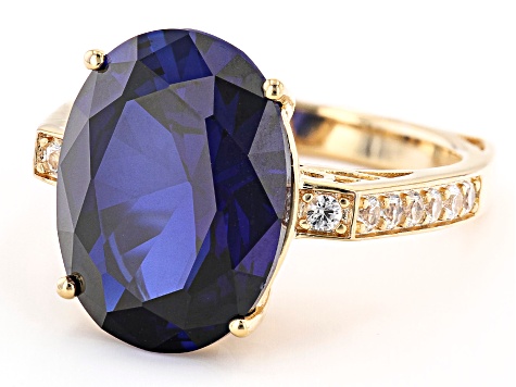 Pre-Owned Blue Lab Created Sapphire 18k Yellow Gold Over Sterling Silver Ring 9.04ctw