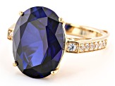 Pre-Owned Blue Lab Created Sapphire 18k Yellow Gold Over Sterling Silver Ring 9.04ctw