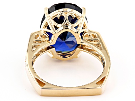 Pre-Owned Blue Lab Created Sapphire 18k Yellow Gold Over Sterling Silver Ring 9.04ctw