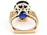 Pre-Owned Blue Lab Created Sapphire 18k Yellow Gold Over Sterling Silver Ring 9.04ctw