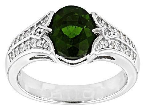 Pre-Owned Green Chrome Diopside Rhodium Over Sterling Silver Ring 2.08ctw