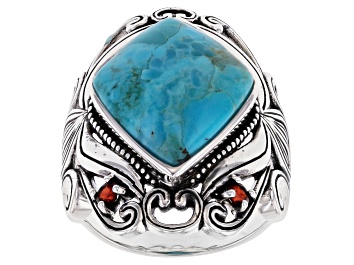 Picture of Pre-Owned Blue Turquoise Rhodium Over Silver Ring .18ctw