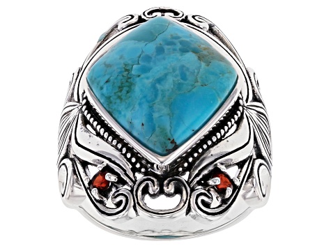 Pre-Owned Blue Turquoise Rhodium Over Silver Ring .18ctw