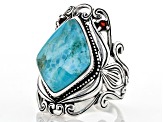 Pre-Owned Blue Turquoise Rhodium Over Silver Ring .18ctw