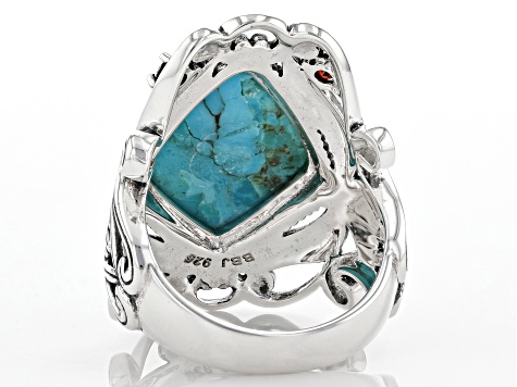 Pre-Owned Blue Turquoise Rhodium Over Silver Ring .18ctw
