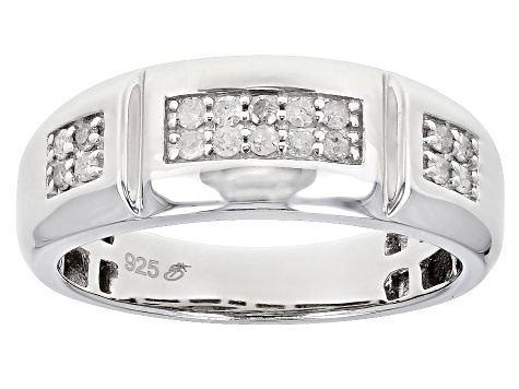 Pre-Owned White Diamond Rhodium Over Sterling Silver Mens Band Ring ...