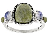 Pre-Owned Connemara Marble & Rainbow Moonstone Silver Ring
