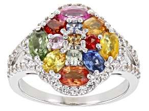Pre-Owned Multi-color Sapphire Rhodium Over Sterling Silver Ring 3.04ctw