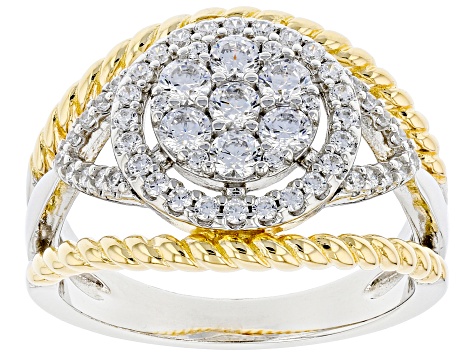 Pre-Owned White Cubic Zirconia Rhodium Over Sterling And 18k Yellow Gold Over Sterling Ring 1.46ctw