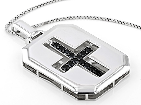 Pre-Owned Black Cubic Zirconia Rhodium Over Sterling Silver Cross Pendant With Chain 1.29ctw