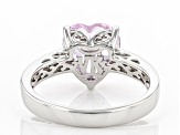 Pre-Owned Pink Lab Created Sapphire And White Cubic Zirconia Platineve Heart Shape Ring 2.88ctw