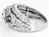Pre-Owned White And Blue Cubic Zirconia Rhodium Over Sterling Silver Ring 3.80ctw