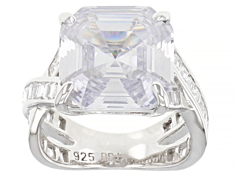 Pre-Owned White Cubic Zirconia Rhodium Over Sterling Silver Asscher Cut Ring 15.74ctw