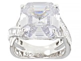 Pre-Owned White Cubic Zirconia Rhodium Over Sterling Silver Asscher Cut Ring 15.74ctw