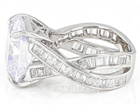 Pre-Owned White Cubic Zirconia Rhodium Over Sterling Silver Asscher Cut Ring 15.74ctw