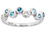 Pre-Owned Blue And White Cubic Zirconia Rhodium Over Sterling Silver Ring 0.86ctw