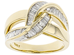 Pre-Owned White Diamond 10K Yellow Gold Crossover  Ring 0.85ctw