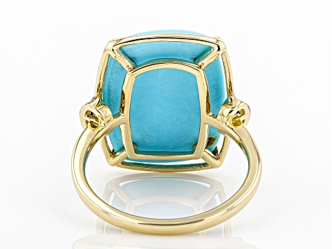 Pre-Owned Blue Turquoise 14K Yellow Gold Ring 0.01ctw