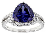 Pre-Owned Blue And White Cubic Zirconia Rhodium Over Sterling Silver Ring 6.65ctw