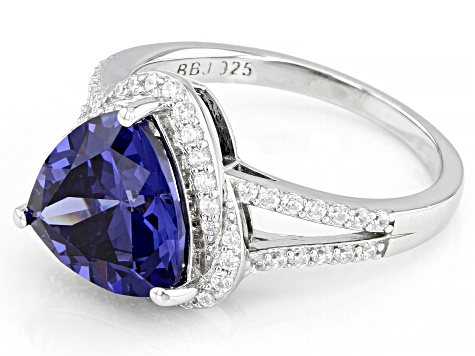 Pre-Owned Blue And White Cubic Zirconia Rhodium Over Sterling Silver Ring 6.65ctw