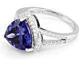 Pre-Owned Blue And White Cubic Zirconia Rhodium Over Sterling Silver Ring 6.65ctw