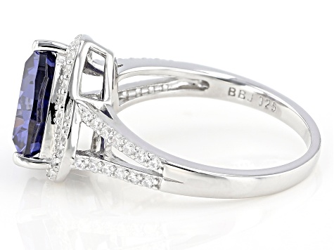 Pre-Owned Blue And White Cubic Zirconia Rhodium Over Sterling Silver Ring 6.65ctw