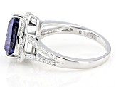 Pre-Owned Blue And White Cubic Zirconia Rhodium Over Sterling Silver Ring 6.65ctw