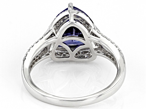 Pre-Owned Blue And White Cubic Zirconia Rhodium Over Sterling Silver Ring 6.65ctw