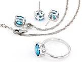 Pre-Owned Blue Cubic Zirconia Rhodium Over Sterling Silver Jewelry Set 10.35ctw