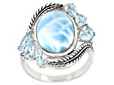 Pre-Owned Blue Larimar Rhodium Over Sterling Silver Ring 2ctw