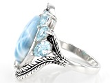 Pre-Owned Blue Larimar Rhodium Over Sterling Silver Ring 2ctw
