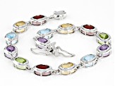 Pre-Owned Multi-Color Gemstone Rhodium Over Silver Tennis Bracelet 10.25ctw.