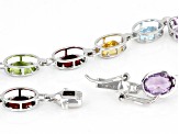 Pre-Owned Multi-Color Gemstone Rhodium Over Silver Tennis Bracelet 10.25ctw.