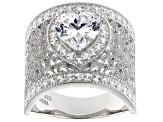 Pre-Owned White Cubic Zirconia Rhodium Over Sterling Silver Heart Ring 4.10ctw