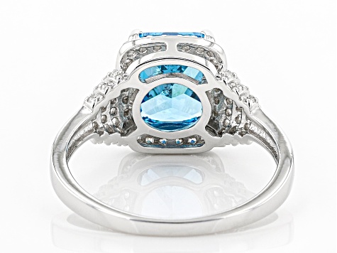 Pre-Owned Blue And White Cubic Zirconia Rhodium Over Sterling Silver Ring 5.07ctw
