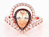 Pre-Owned Champagne, White And Mocha Cubic Zirconia 18k Rose Gold Over Sterling Silver Ring. 4.71ctw
