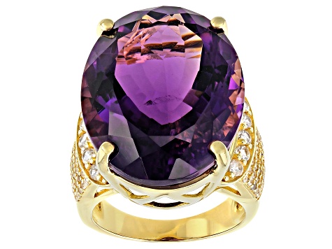 Pre-Owned Purple Amethyst 18K Yellow Gold Over Sterling Silver Ring 26.00ctw