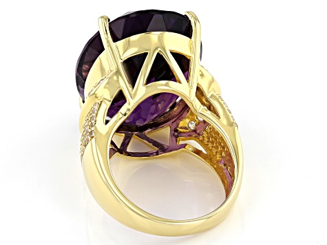 Pre-Owned Purple Amethyst 18K Yellow Gold Over Sterling Silver Ring 26.00ctw