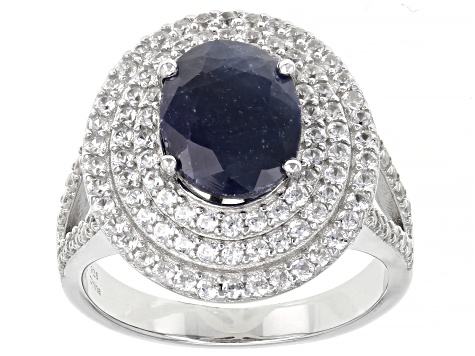Pre-Owned Blue Sapphire Rhodium Over Sterling Silver Ring 2.75ctw