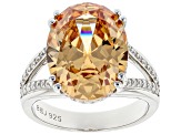 Pre-Owned Champagne And White Cubic Zirconia Rhodium Over Sterling Silver Ring 16.13ctw