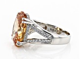 Pre-Owned Champagne And White Cubic Zirconia Rhodium Over Sterling Silver Ring 16.13ctw
