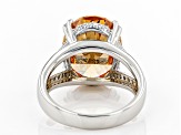 Pre-Owned Champagne And White Cubic Zirconia Rhodium Over Sterling Silver Ring 16.13ctw