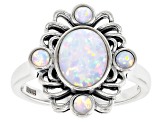 Pre-Owned White Lab Created Opal Rhodium Over Sterling Silver Ring