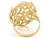 Pre-Owned White Quartz 18K Yellow Gold Over Silver Scroll-work Ring