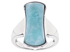 Pre-Owned Blue Larimar Rhodium  Over Sterling Silver Solitaire Ring