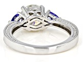 Pre-Owned Moissanite And Tanzanite Platineve Ring 1.62ctw Dew