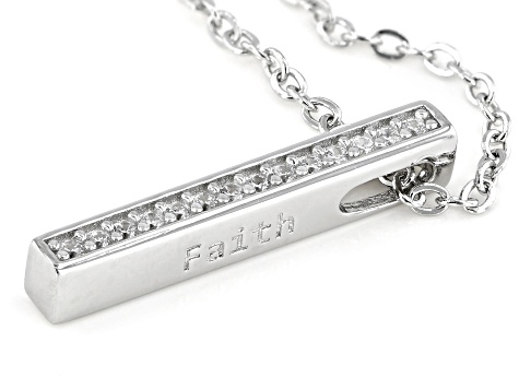 Pre-Owned White Cubic Zirconia Rhodium Over Sterling Silver "Faith" Pendant With Chain 0.13ctw